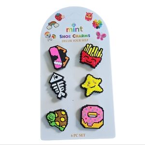 Mint Pixel Art Shoe Charms - Vibrant Set of 6
